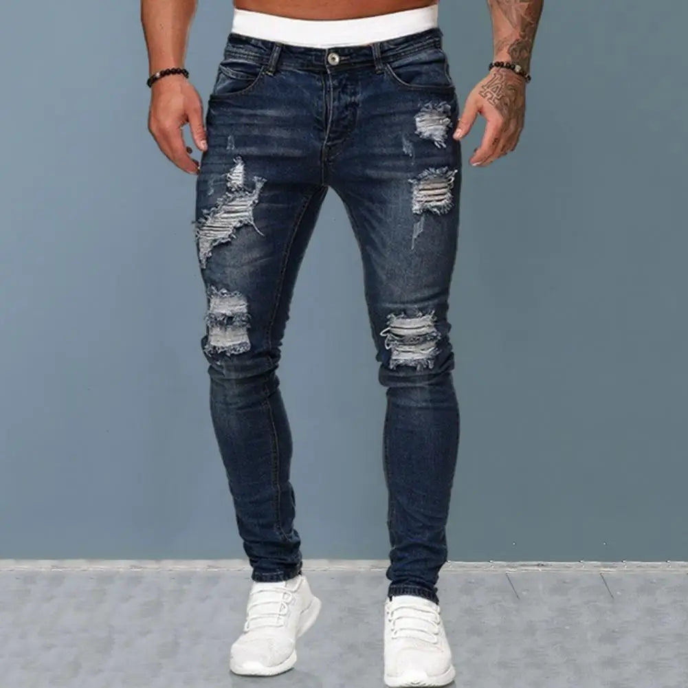 Men's Retro Style Straight Fit Jeans - Slim Fit, Mid Waist