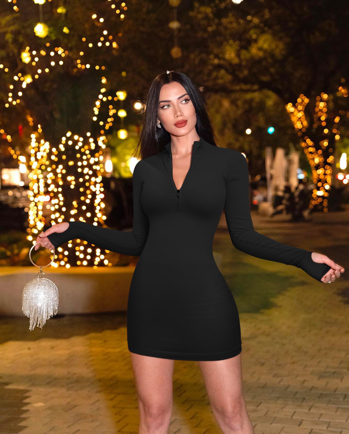 Women's Ribbed Zip Front Mini Dress